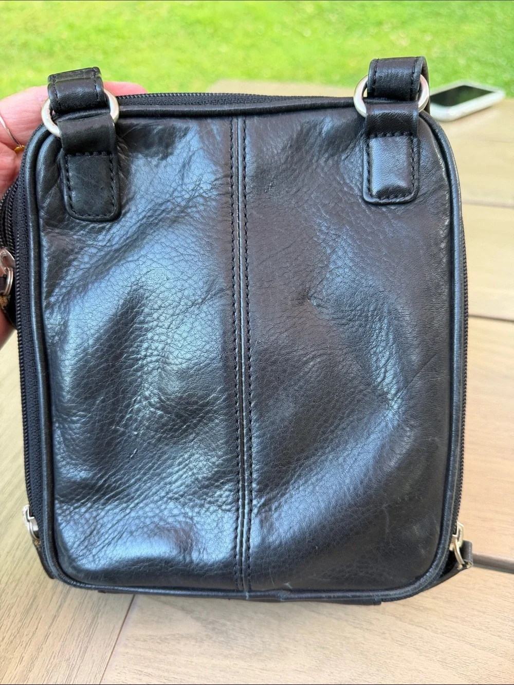 Fossil Black Leather Messenger Crossbody Bag